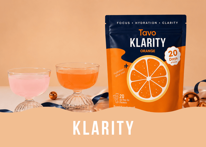 Promo card for Tavo LiquidHydrate liquid hydrate daily electrolyte drink mix showing colourful fruity drinks splashing in glasses.